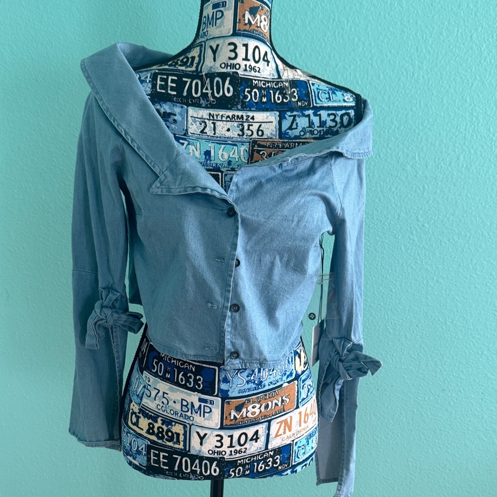 Stylish Denim style Button-Up Top